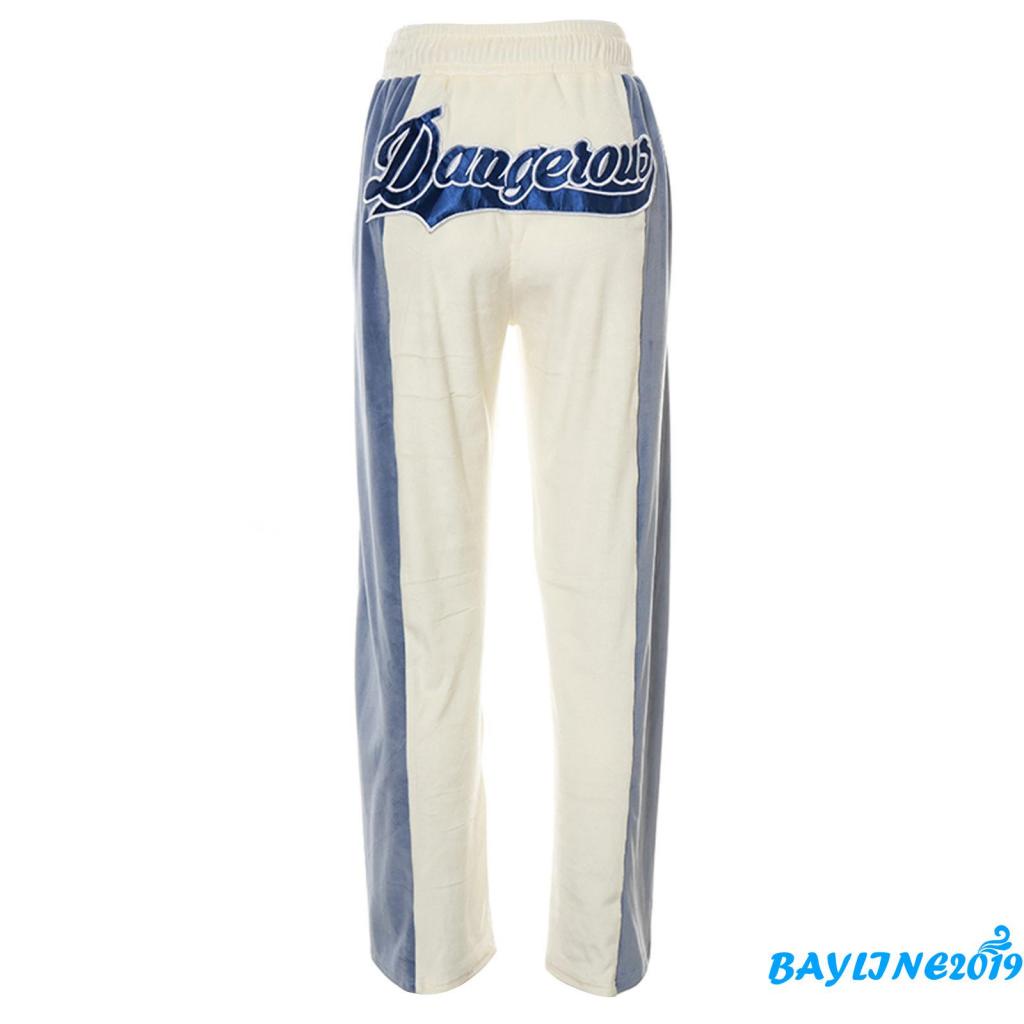 Quần ống rộng lưng thun thêu chữ màu sắc thời trang cho nữ