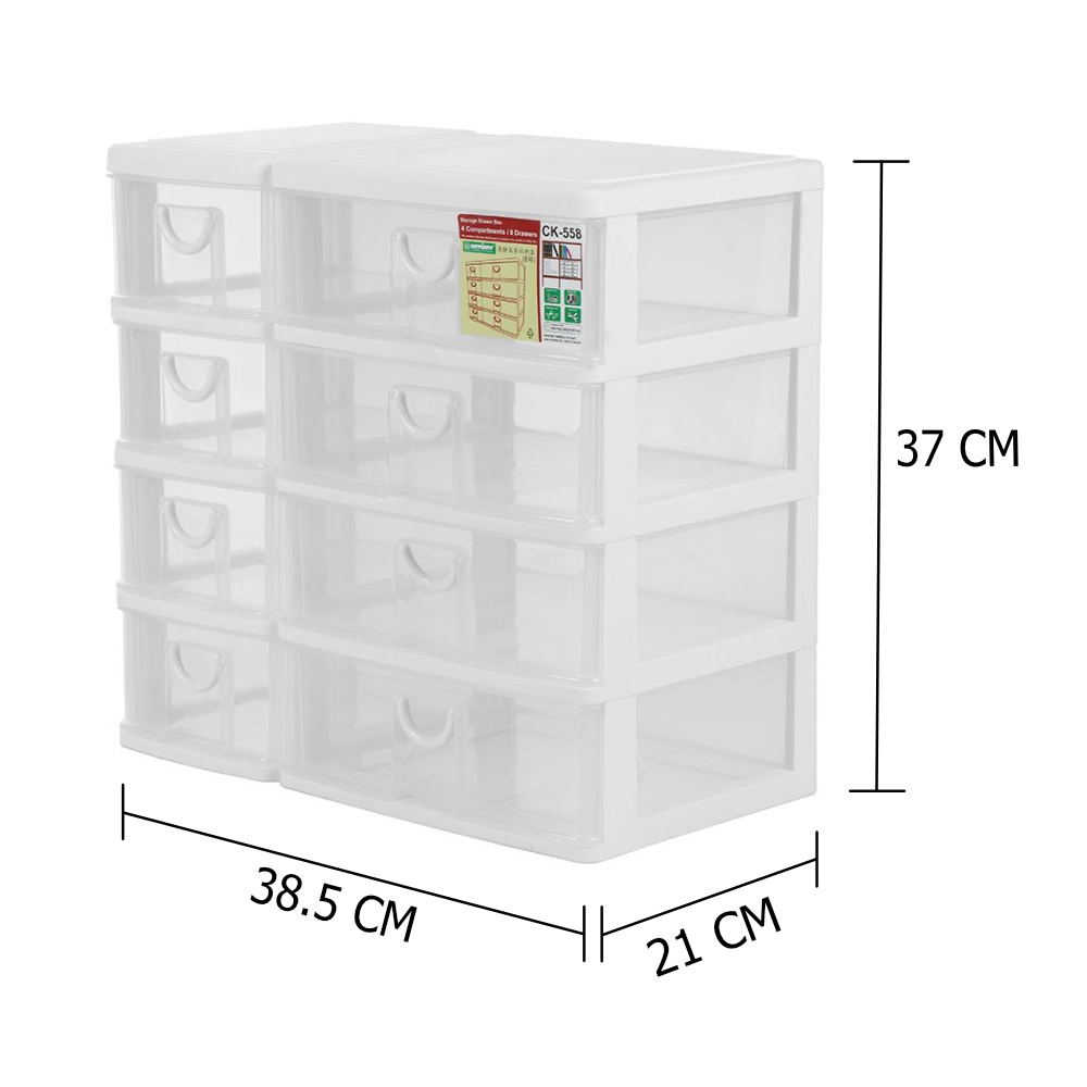 HomeBase KEYWAY Tủ nhựa mini để bàn 8 ngăn kéo CK558 Thái Lan W38.3xH36.9xD21cm màu trắng
