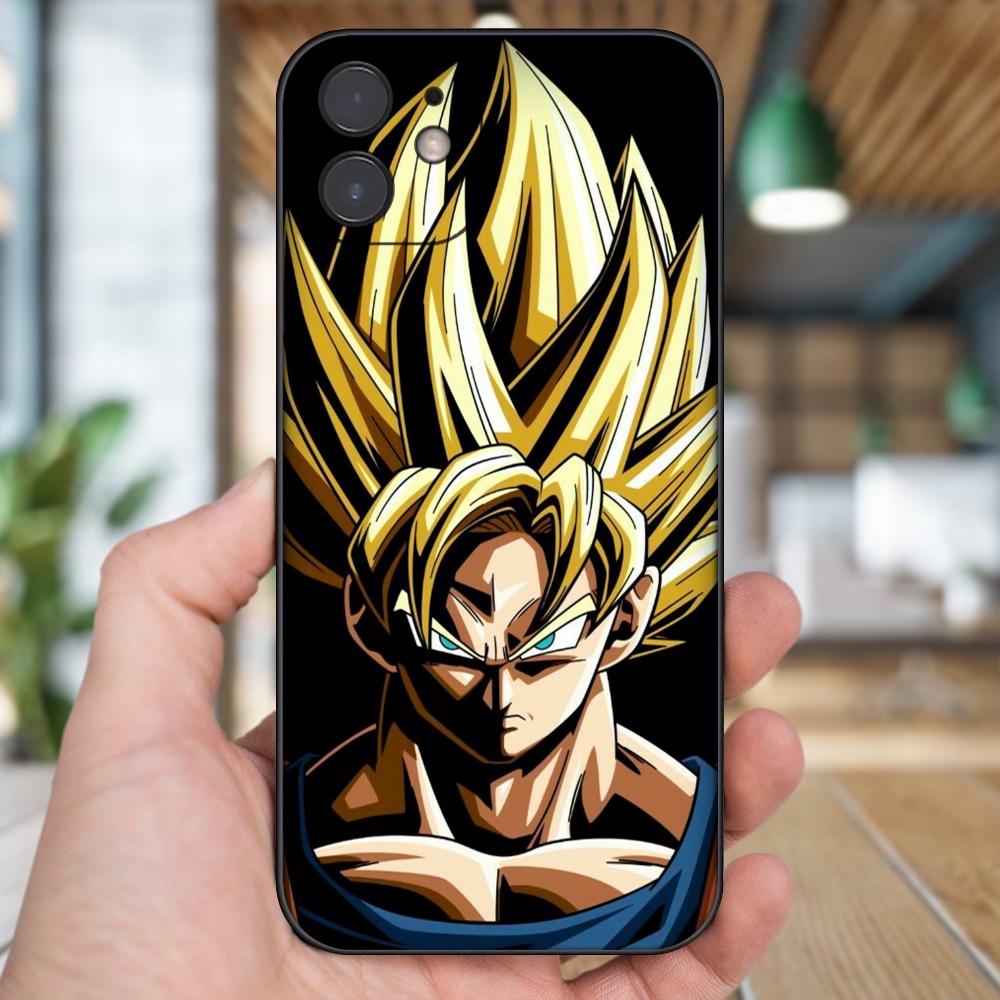 Ốp lưng iPhone 12 dẻo đen cạnh vuông in hình Goku Dragon Ball