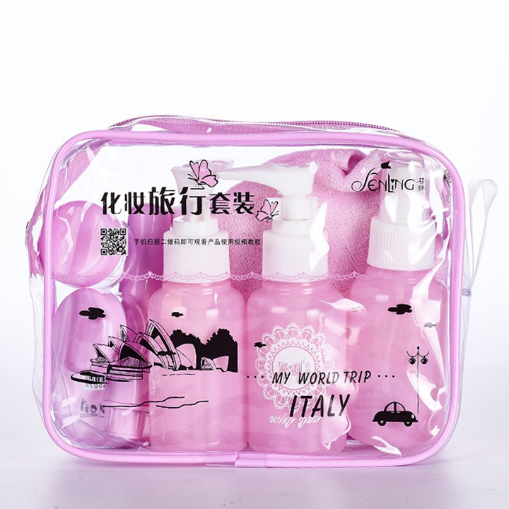 [FREESHIP 20K] Bộ chiết mỹ phẩm chai lớn vệ sinh cá nhân du lịch (có gương lược khăn mặt bàn chải) - MUÔN PHƯƠNG SHOP