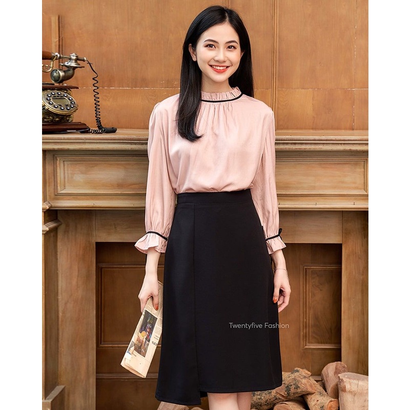 Áo sơ mi công sở nữ, áo cổ nơ bèo Twentyfive N1001