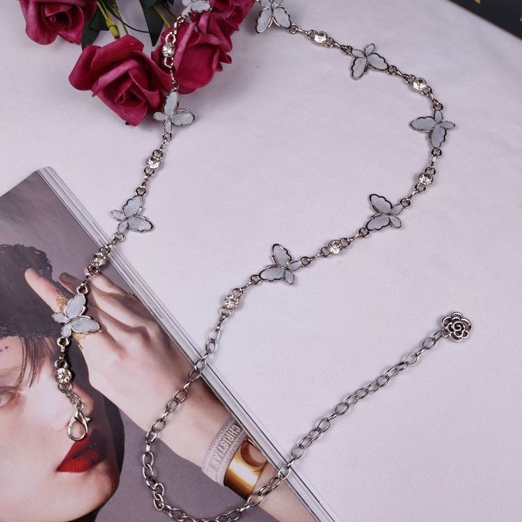 European and American net red chain belt women's summer metal butterfly thin waist chain decorative dress with skirt chain
