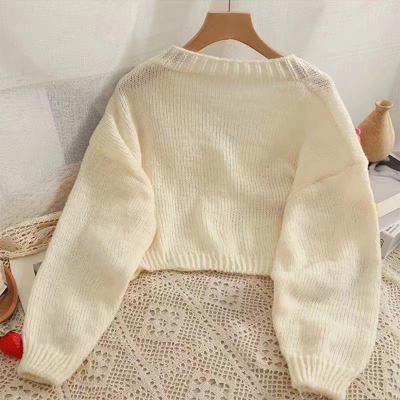 Áo Khoác cardigan Dệt Kim Tay Dài Cổ Thấp Hai Nút Thời Trang Ngọt Ngào Phong Cách Mới Ngọt Ngào Dễ Phối Đồ Cho Nữ