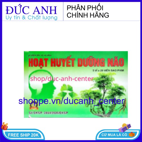 Hoạt huyết dưỡng não Đại Uy hộp 100 viên nén bao phim , tăng cường trí nhớ , giảm đau đầu , thực phẩm cho sức khỏe