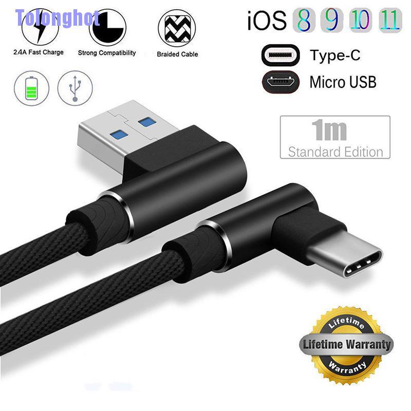 Dây cáp sạc usb Type C/ iOs/ Micro 90 độ chuyên dụng