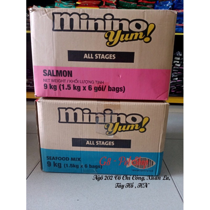 9kg ( 6 gói 1,5kg) - Minino yum - Thức ăn mèo mọi lứa tuổi