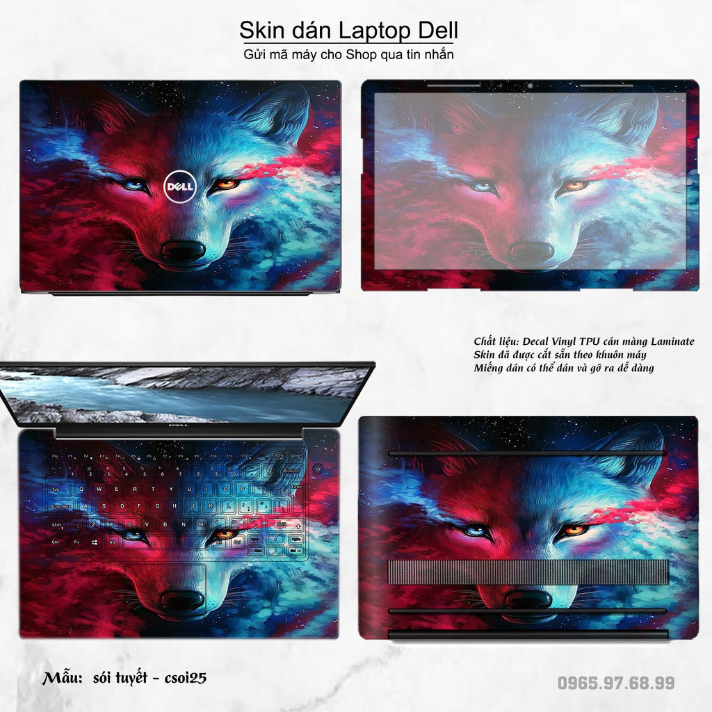 Skin dán Laptop Dell in hình sói tuyết (inbox mã máy cho Shop)