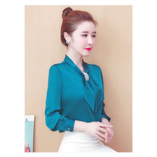 Áo Kiểu Sơ Mi Nữ Phi Lụa Cổ Đính Hạt BY6362