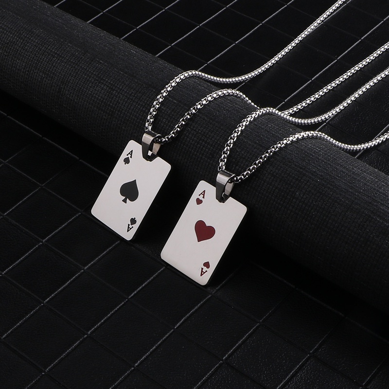 Vòng cổ Thép Titan Mặt Thẻ Bài poker Trái Tim Thời Trang Unisex