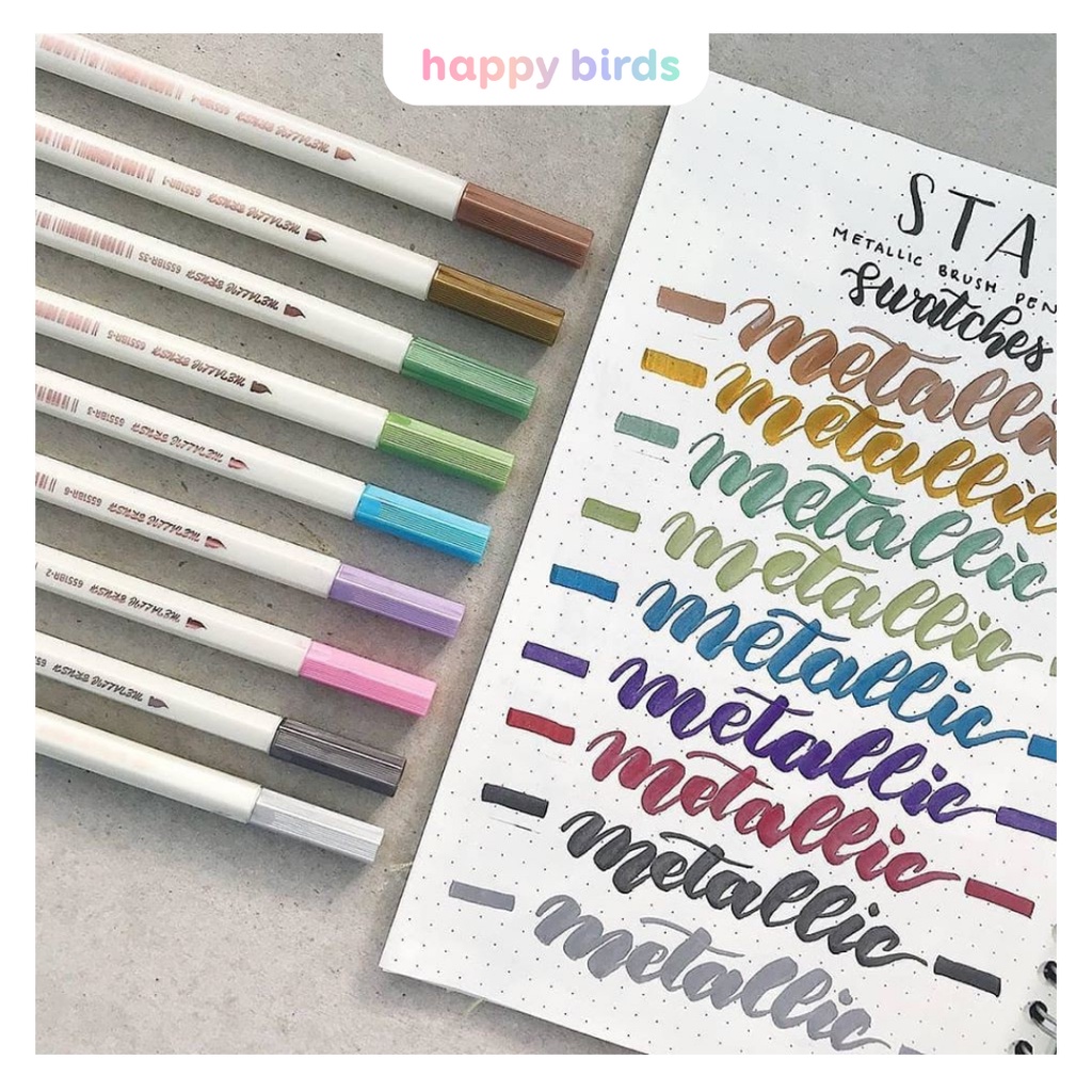 Bút brush bút lông mềm winzige brush pen metallic soft mực đều màu ánh nhũ - ảnh sản phẩm 2