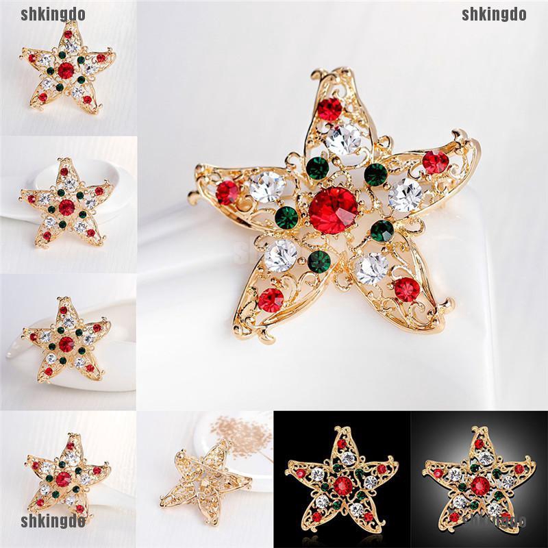 Trâm cài áo hình ngôi sao Giáng sinh đính pha lê thời trang