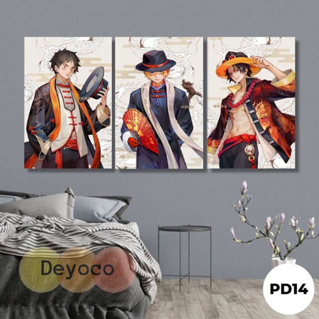 Tranh dán tường one piece, bộ 3 tranh dán trường anime