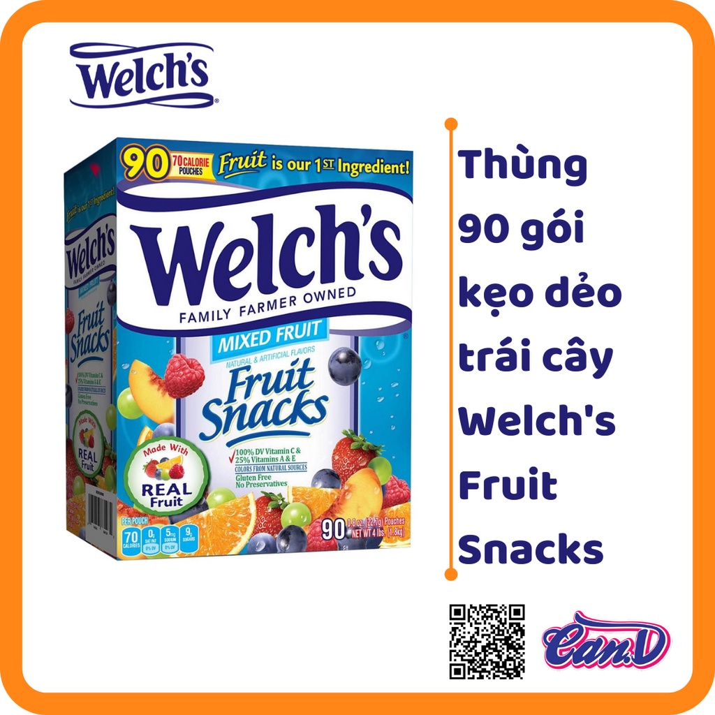 ( Bán sỉ ) Thùng 90 gói kẹo dẻo trái cây Welch's Fruit Snacks