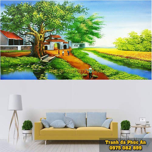 Tranh đính đá đồng quê KT:100x68cm,tranh gắn đá chưa gắn.