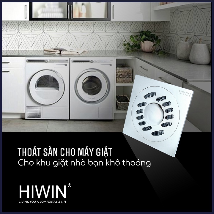 Phễu thoát sàn máy giặt ngăn mùi hôi thoát nước nhanh đồng mạ crom kích thước 100x100mm HIWIN FD-1101WH
