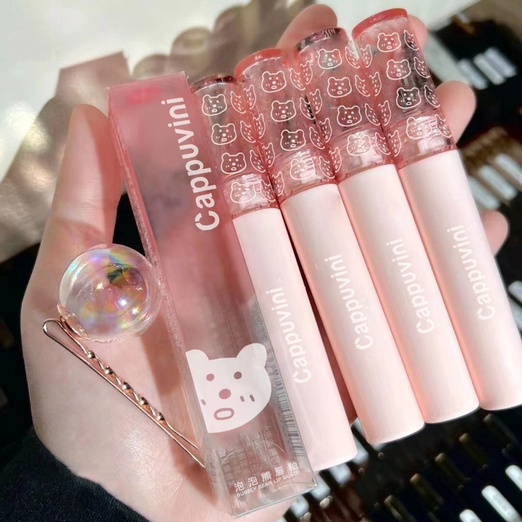 Son Kem Bóng CAPPUVINI Gấu Hồng Bubbly Bear Lip Glaze Ombre Gấu Xanh Hồng Căng Bóng Mềm Mịn