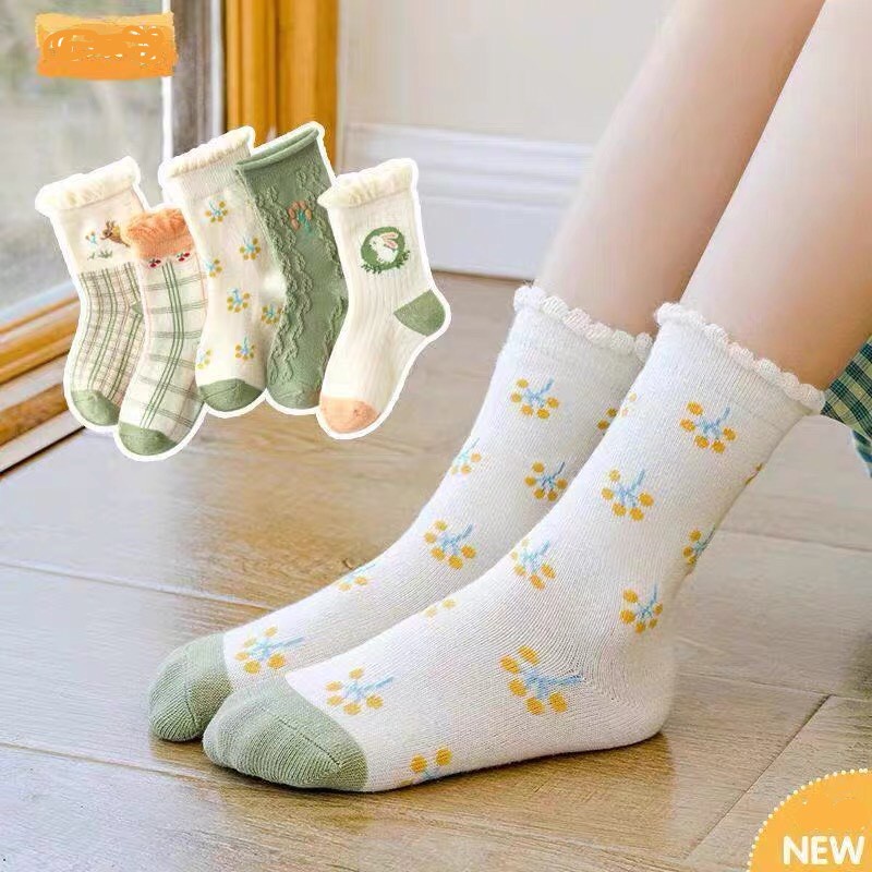 Set 5 Đôi Tất Trẻ Em, Tất Cho Bé Gái, Tất Cho Bé Trai, Xuất Hàn Cottong Cao Cấp, Mềm Mại Êm Chân Cho Bé Gái, Bé Trai