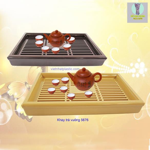 Khay trà giả gỗ kiểu dáng cổ điển nhựa Việt Nhật 5676