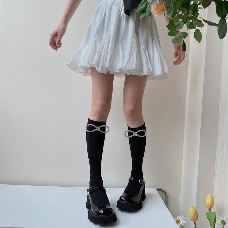Vớ Dài Qua Gối Vải Lụa Đính Nơ Pha Lê Lấp Lánh Kiểu Lolita Nhật Bản Thời Trang Mùa Hè Cho Nữ