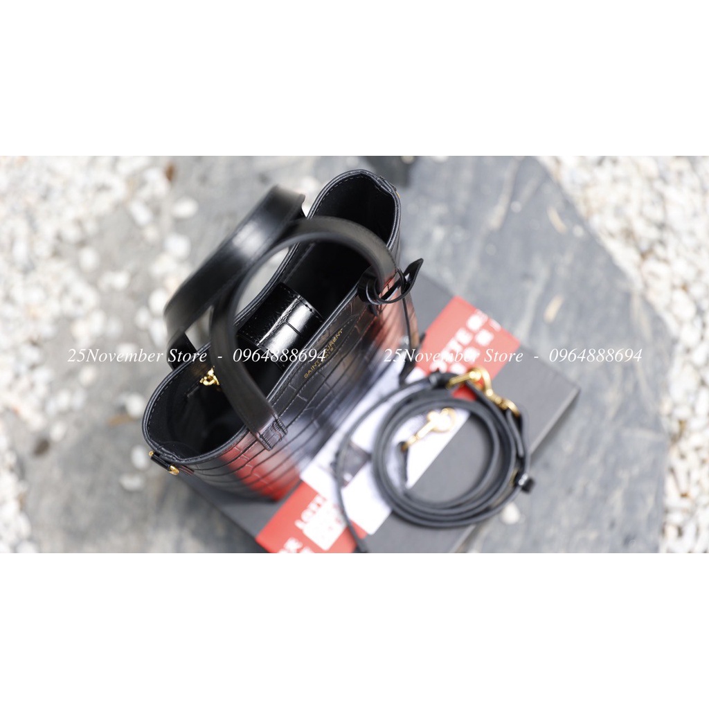 Túi Xách Y.S.L Size 18cm Màu Đen Da Nhám Và Da Cá Sấu