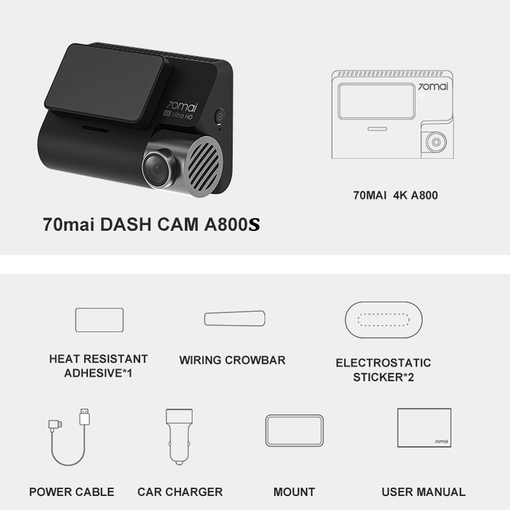 Camera hành trình ô tô Xiaomi 70mai, phiên bản Quốc Tế cao cấp A800S, 4K, Wifi (Bộ tích hợp Camera trước + Sau) | BigBuy360 - bigbuy360.vn