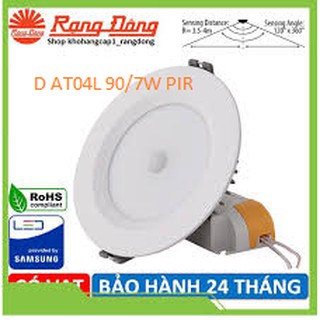 Đèn led âm trần cảm biến 7w rạng đông, mã led downlight d at04l 90/7w pir