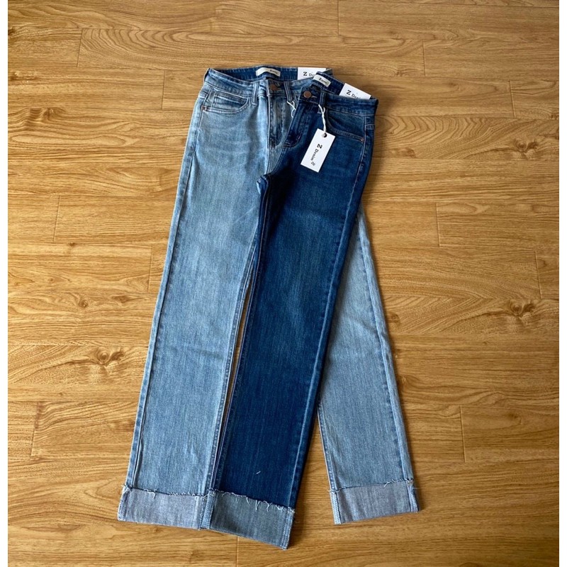 QUẦN JEANS NỮ ỐNG ĐỨNG XẮN LAI PHOM DÀI HAI MÀU T-Tú