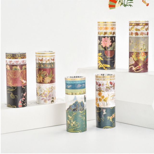 Set 6 cuộn băng dính washi tape ánh nhũ trang trí