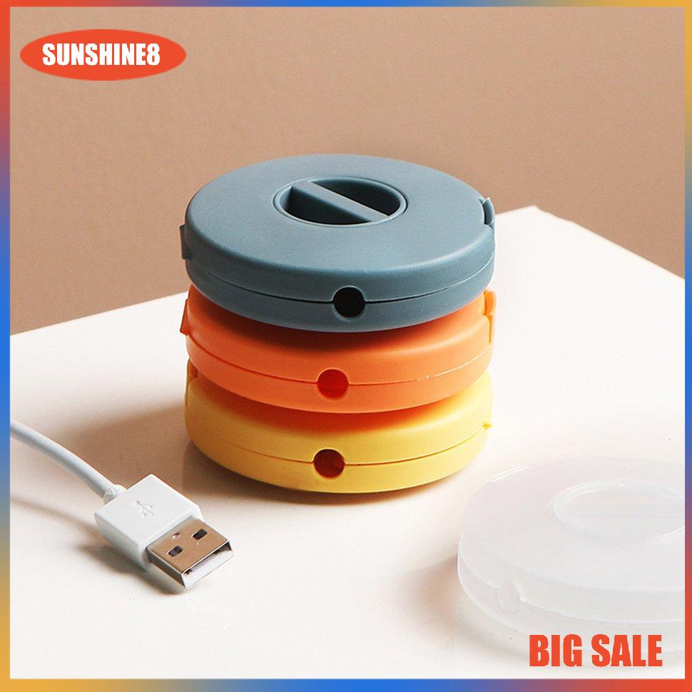 【SUN】Cable Winder Storage Box Portable Round USB Data Cord Line Holder Container