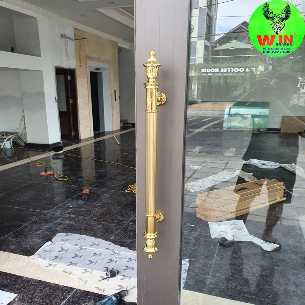 Tay nắm cửa inox mạ vàng đầu ấm,Tay cầm cửa chính
