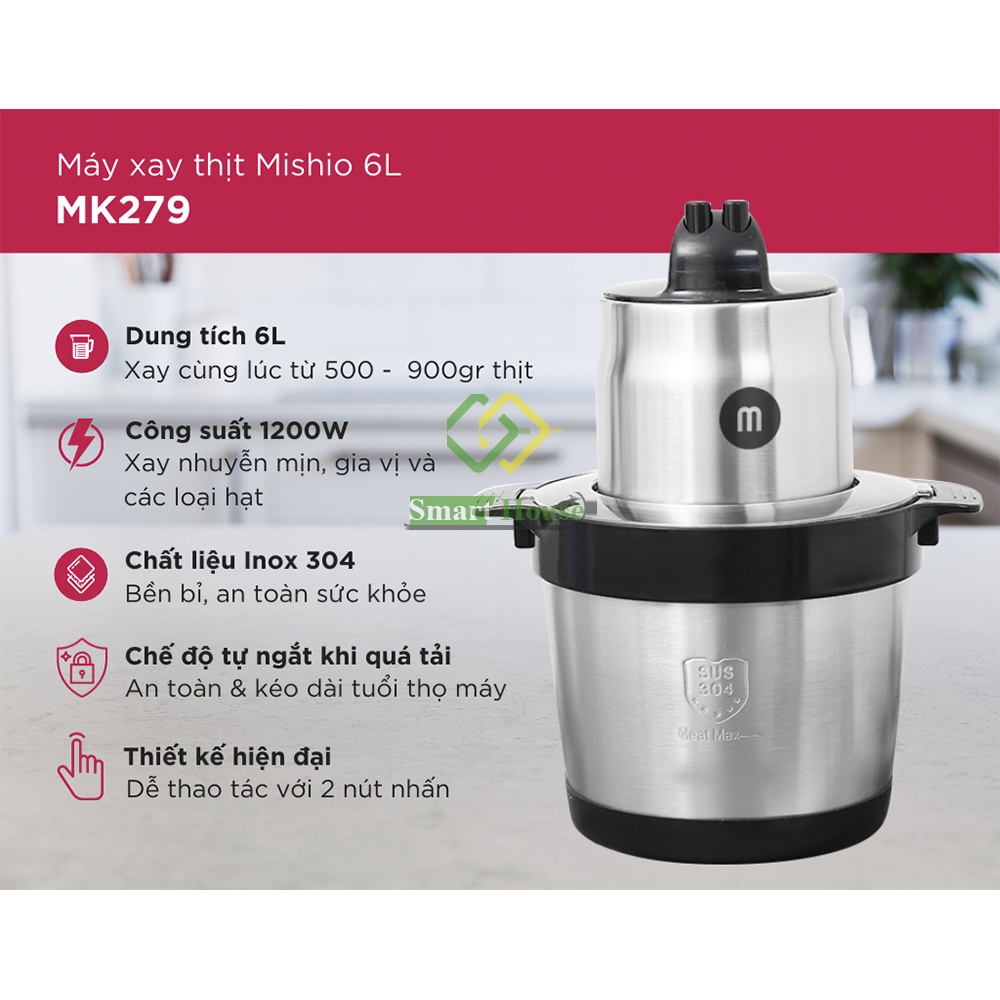 Máy Xay Thịt Giò Chả Sống 6L Mishio MK279 1200W