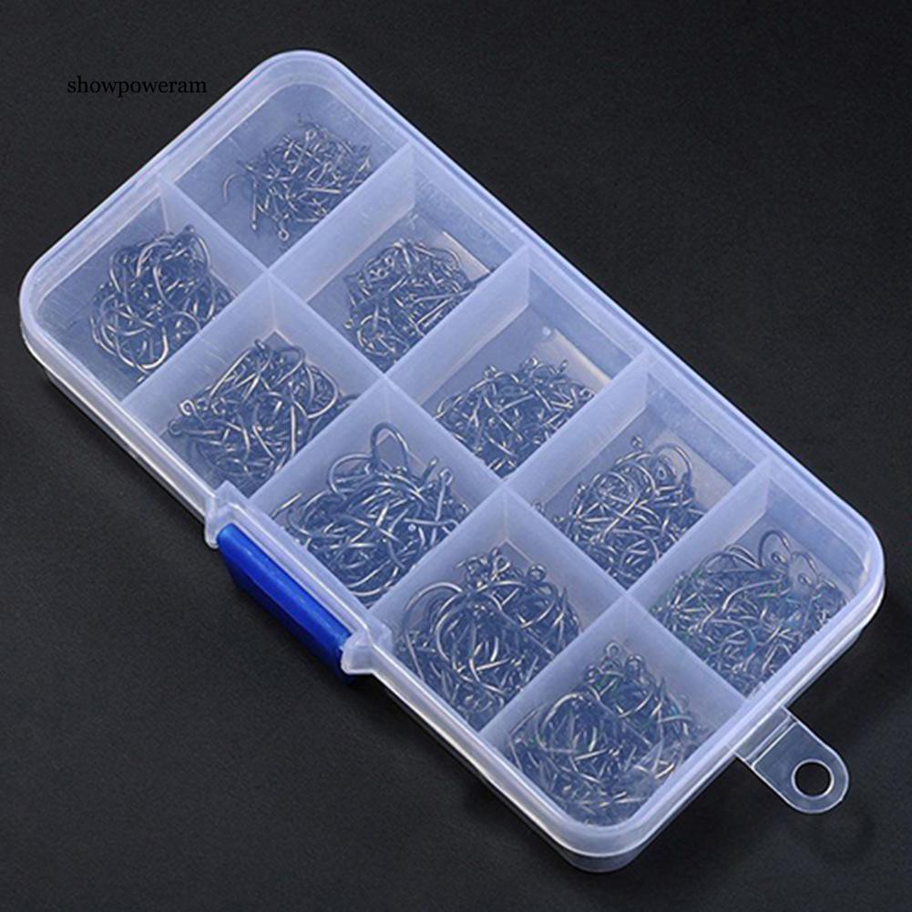 Hộp 500 lưỡi câu cá bằng thép cacbon 10 kích cỡ khác nhau tiện lợi