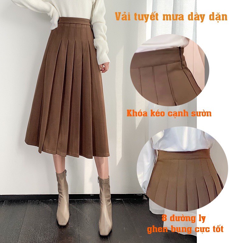 Chân váy tennis xếp ly dáng dài lưng cao, chân váy nữ màu nâu phong cách Ulzzang Okélla (Có ảnh thật Shop chụp)