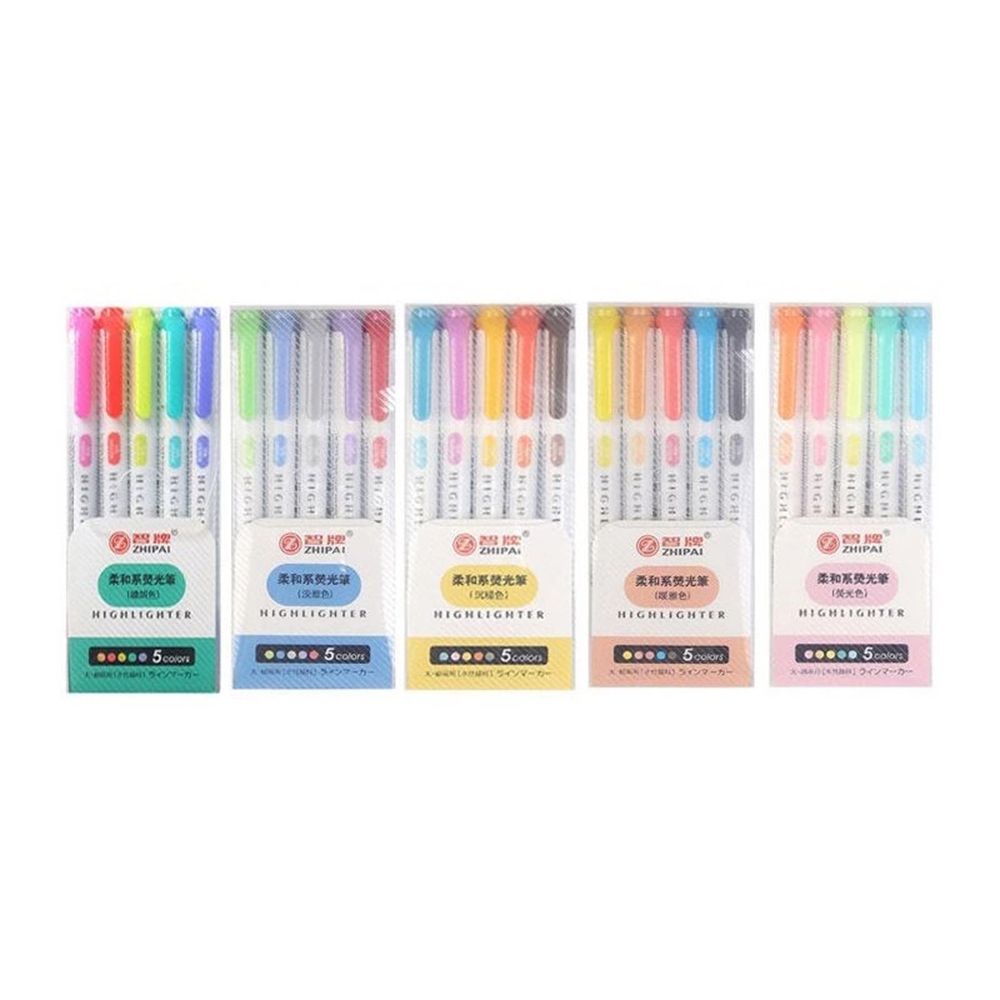 Bộ bút đánh dấu hai đầu 5 màu dạ quang dễ thương cho học sinh/văn phòng DIY