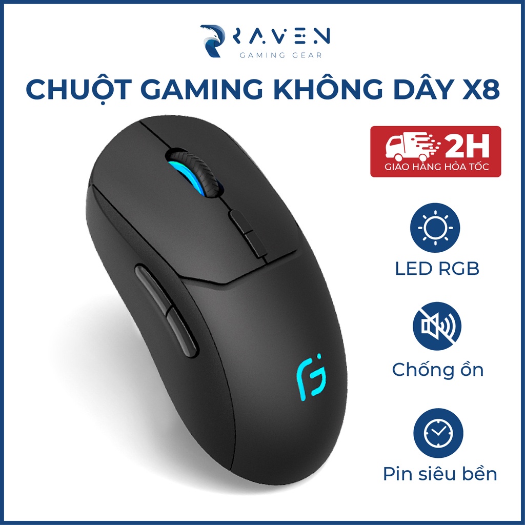 Chuột gaming không dây Ogurus X8, chuột máy tính không dây wireless pin sạc cho game thủ - Raven Gear