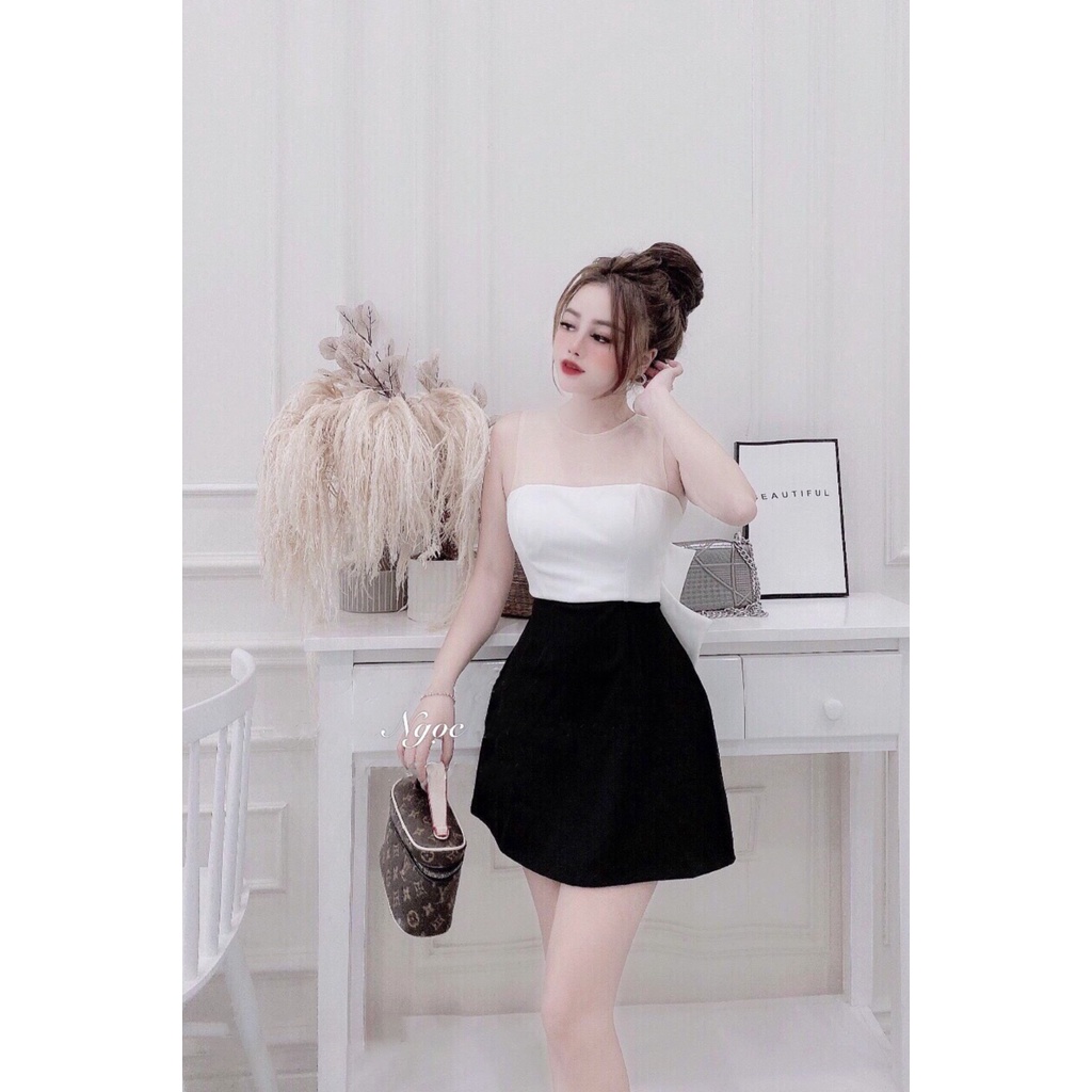 Váy phối umi body đen trắng cổ ren siêu xinh | BigBuy360 - bigbuy360.vn
