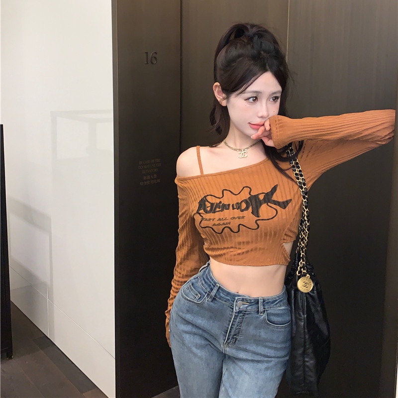 Áo Thun Dệt Kim Tay Dài In Họa Tiết Thời Trang Cho Nữ