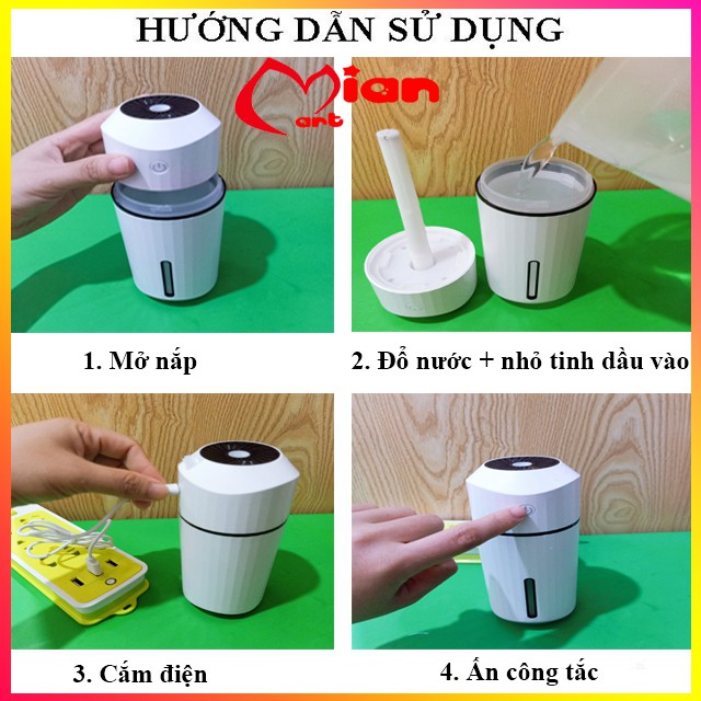 Máy phun sương  mini- máy tạo ẩm mini -  tạo độ ẩm ô tô tặng kèm tinh dầu bh 3 tháng - MIAN MART