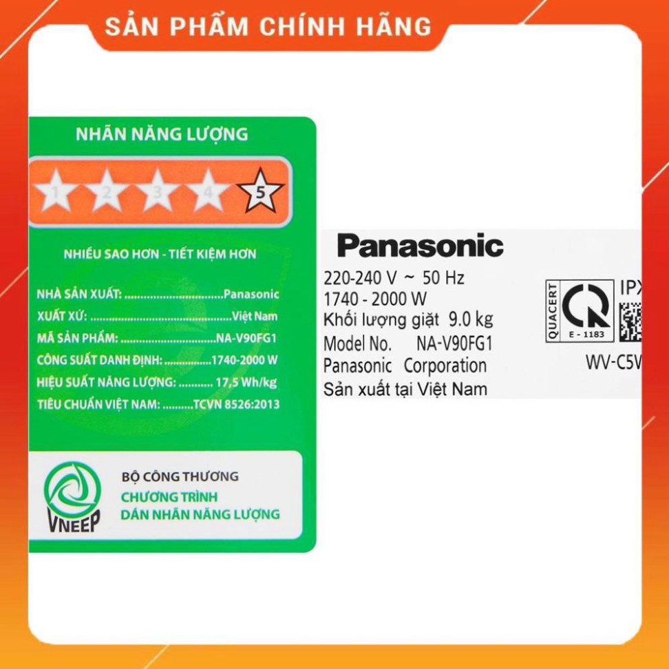 [ FREE SHIP KHU VỰC HÀ NỘI ] Máy giặt Panasonic cửa ngang 9 kg NA-V90FG1WVT