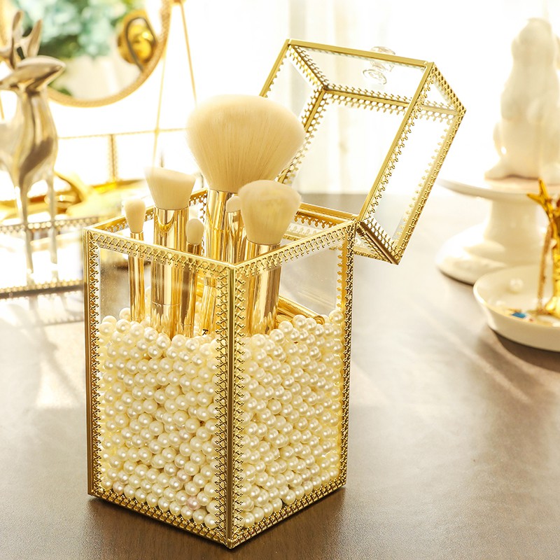 Hộp cọ có nắp viền kim loại Vuông cao cấp [Gold 01]