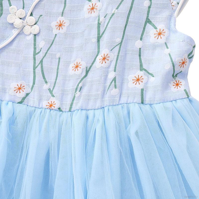 Đầm cotton sát nách in hoa dễ thương cho bé gái