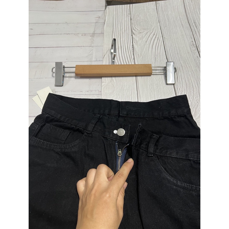 Quần Jean Ống Suông Lưng Cao Lệch Chéo Cạp Ullzzang Hot Taobao Order Chất Bò Xanh Nhạt haiquang MSC10