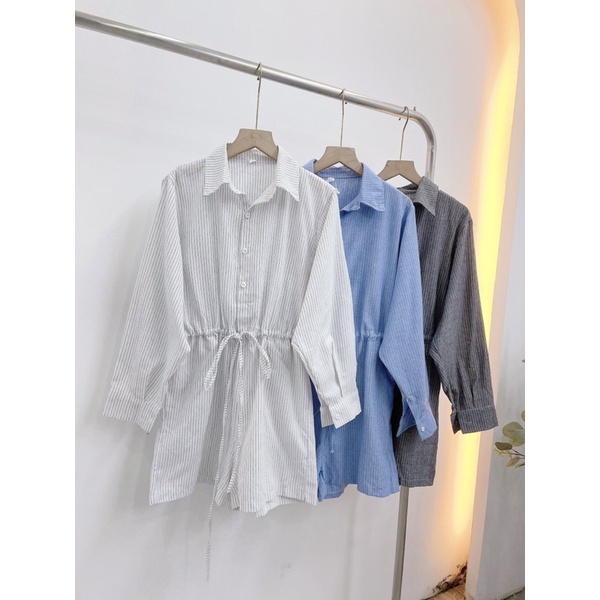 Jumpsuit Kẻ Sọc Dây Rút