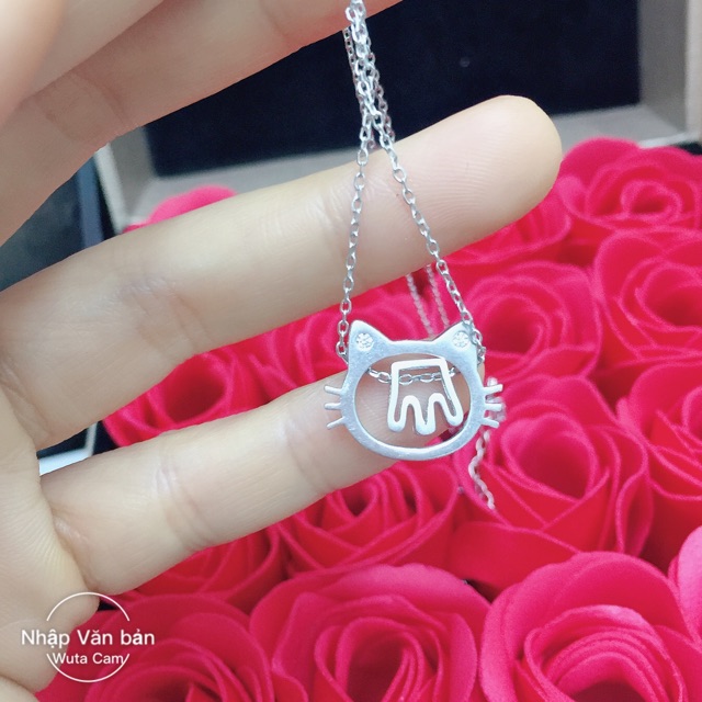 Dây chuyền mèo vương miện bạc thật mạ vàng trắng (xi kim)