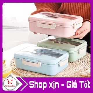 Hộp Cơm Nhựa Lúa Mạch 3 Ngăn Tiện Lợi - Hộp Cơm Trưa Văn Phòng Picnic Dễ Dàng Sử Dụng (Kèm Đũa & Muỗng)