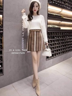 Chân váy dạ chữ A sọc dọc