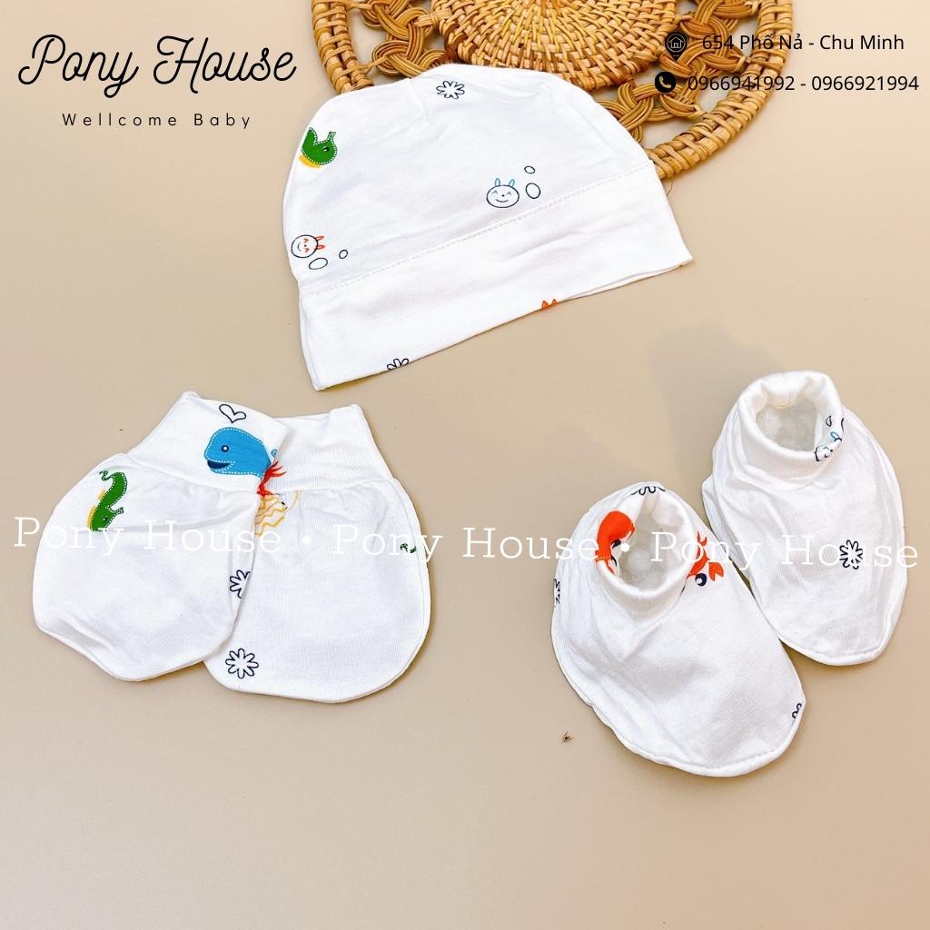 Set Mũ - Bao Tay - Bao Chân Sơ Sinh Chất Cotton Thun Lạnh Mềm Mại Cho Bé Trai, Bé Gái Sơ Sinh Từ 0-3 Tháng