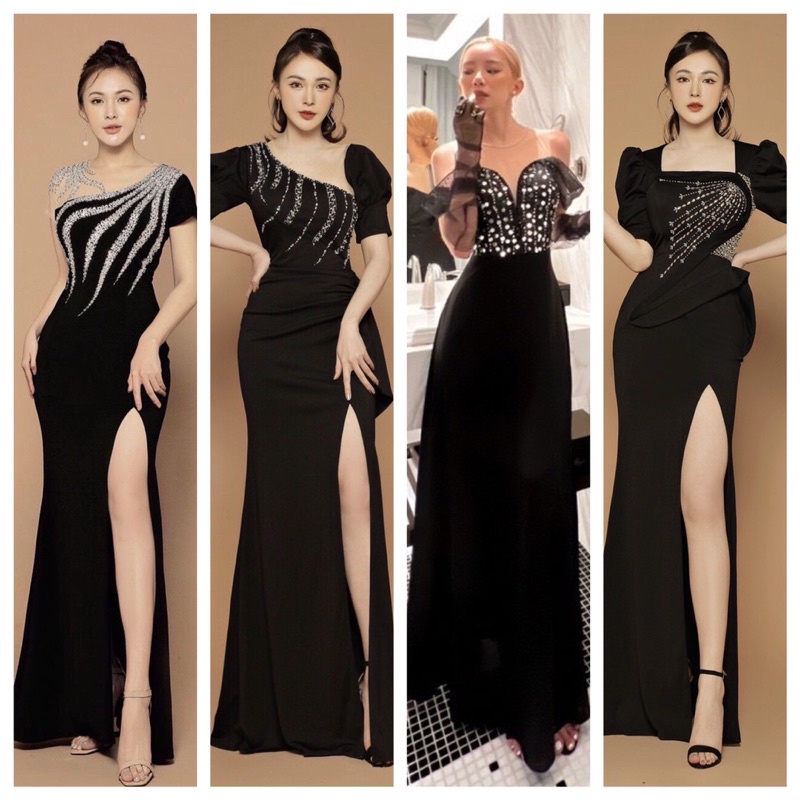 Tổng hợp bộ sưu tập đầm dạ hội tông đen quyền lực  TẶNG KÈM HOA TAI THỜI TRANG