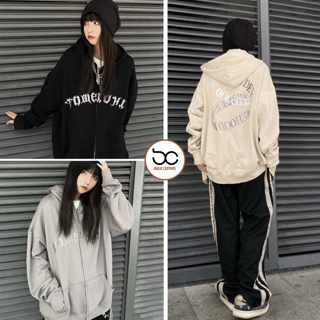 Áo Hoodie Zip Form Rộng Unisex, Áo Khoác Nỉ Nam Nữ Chất Nỉ Ngoại Dày Dặn Họa Tiết Chữ Sắc Nét