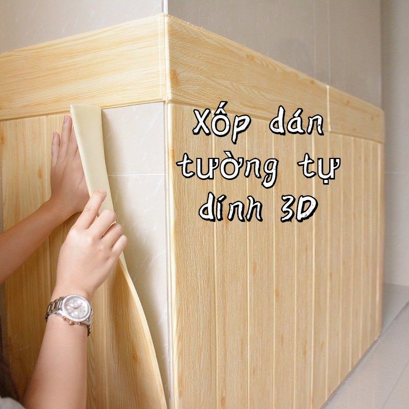 Miếng dán tường tự dính bọt xốp họa tiết vân giả gỗ 3D chống thấm nước trang trí nhà cửa